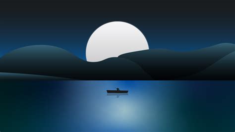 Download 5120x2880 Wallpaper Boat Night In The Lake Minimal 5k Image