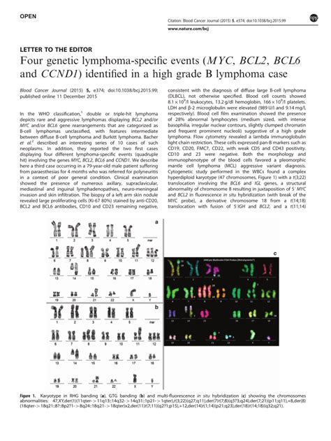 Pdf Four Genetic Lymphoma Specific Events Myc Bcl2 Bcl6 And Ccnd1