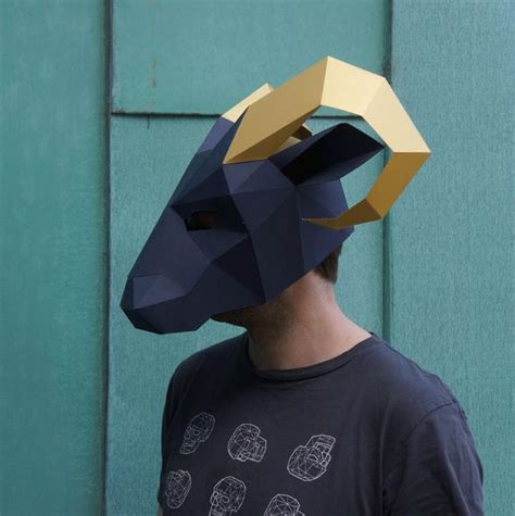 Ram 3d Papercraft Mask Template Low Poly Paper Mask Unique Etsy Low
