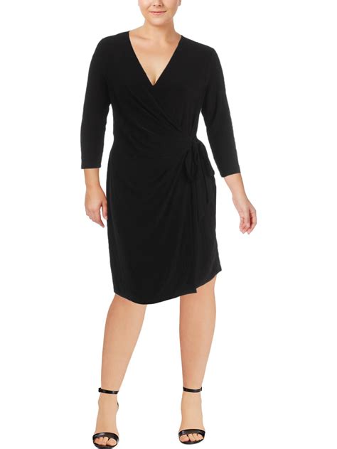 anne klein anne klein womens faux wrap 3 4 sleeves casual dress black xl