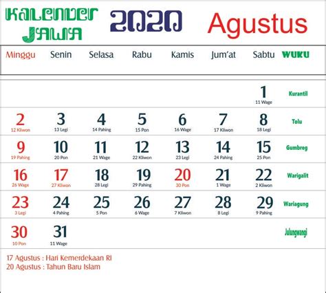 Aksesoris 59 Kalender Jawa Hari Ini Agustus 2020