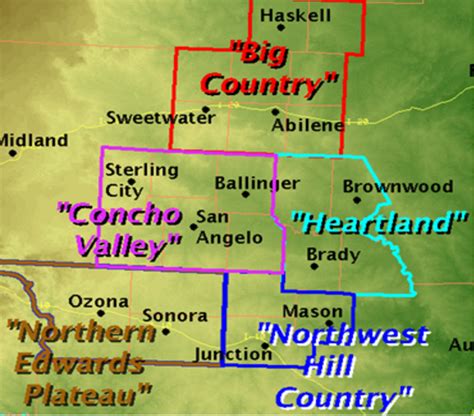 Map With Geographic Regions Of West Central Texas