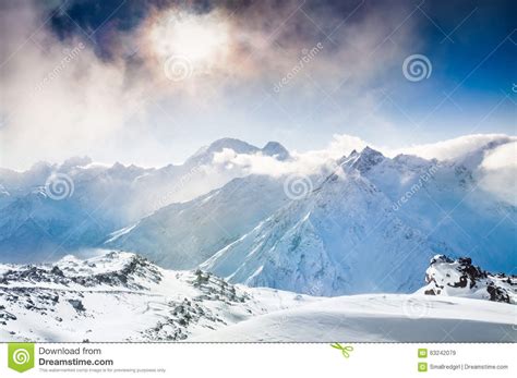 Beautiful Winter Landscape With Snow Covered Mountains At