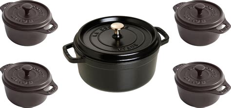 Staub Matte Black Round Enameled Cast Iron 4 Quart Cocotte With 4 Ceramic Mini Cocottes Amazon