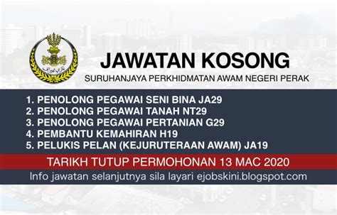 Jawatankosong terkini suruhanjaya perkhidmatan awam sesi 2020. Jawatan Kosong SPA Perak Mac 2020