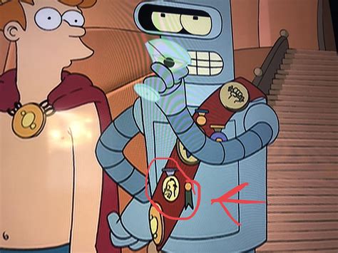 Homer Simpson Medal On Bender’s Sash R Futurama