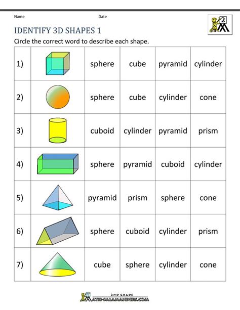 Kindergarten 2d And 3d Shapes Worksheets Shapes Worksheet Matching 3d