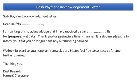 Sample Cash Acknowledgement Letters For Received Payment