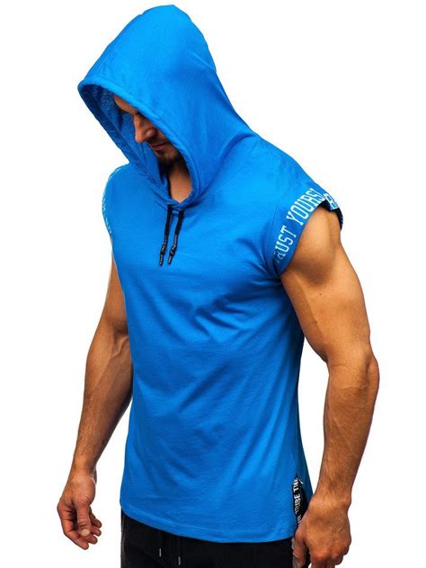 Camiseta De Tirantes Con Estampado Y Capucha Para Hombre Azul Bolf