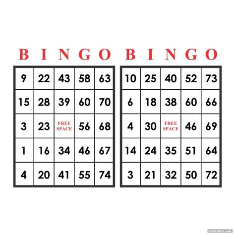 Printable Bingo Cards Numbers 1 75 Printable Bingo Cards