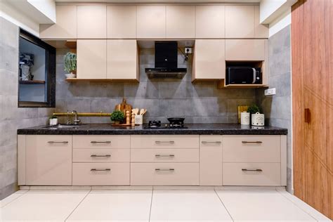 Straight Kitchen Design With A Granite Countertop Livspace
