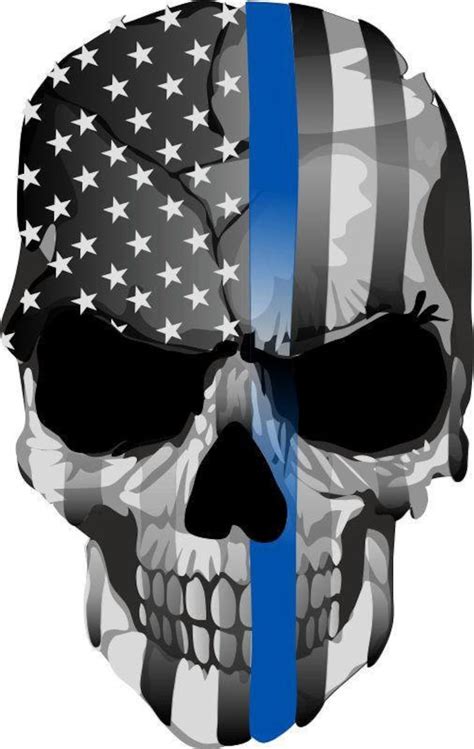Thin Blue Line Decal Skull Skull Blue Line Usa Version 2 Etsy