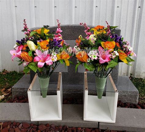 Wholesale cemetery headstone flower vase: Cemetery Permanent Vase Flowers-Flowers For Grave-Cemetery ...