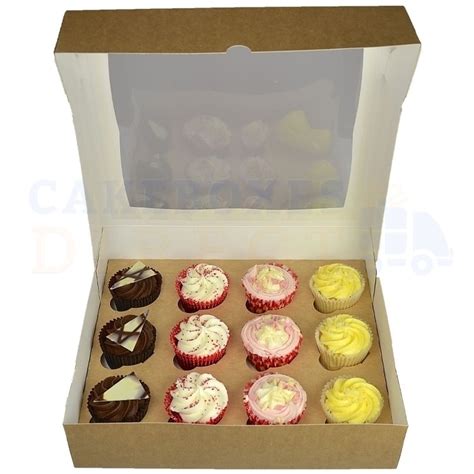 Premium 12 Kraft Cupcake Window Box With 6cm Divider Cake Boxes And Cupcake Boxes