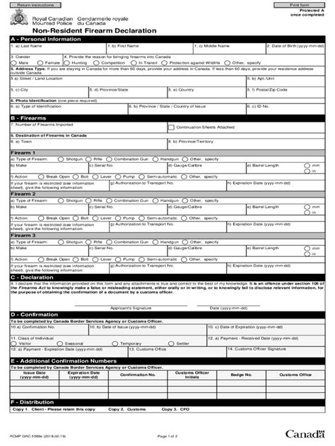 Information Sheet Non Resident Firearm Declaration Fill Out And Sign