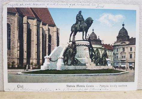 Cluj Statuia Lui Matei Corvin Carte Postala Ilustrata Policroma
