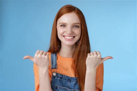 Indoor Shot Charismatic Assertive Happy Smiling Redhead Woman Orange