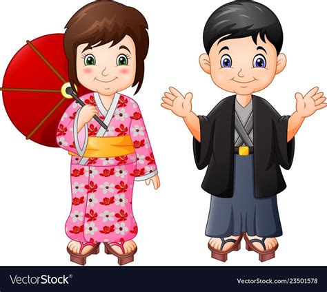 Cartoon Japanese Boy And Girl In Traditional Unifo Japanese Couple Cute Japanese Art Drawings
