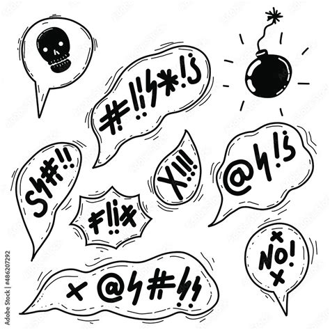 Swear Curses Word Doodle Hand Drawn Speech Bubble With Swear Words