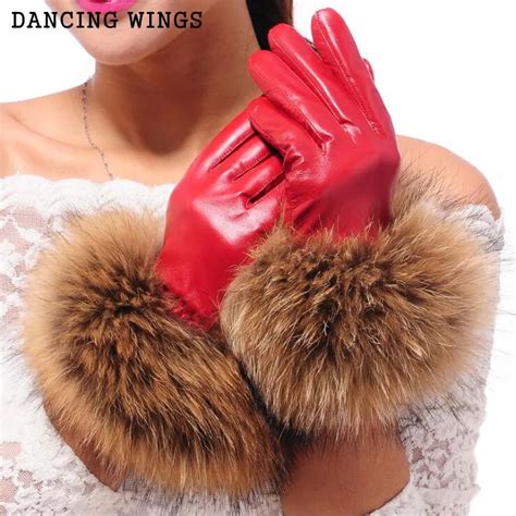 high grade women s winter sheepskin gloves real raccoon fur genuine leather gloves female black