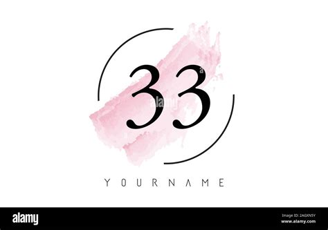 Number 33 Watercolor Stroke Logo With Circular Shape And Pastel Pink