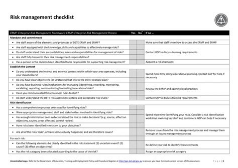 Printable Risk Management Checklist Examples Pdf Examples Risk