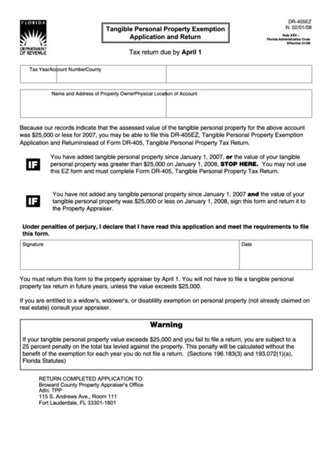 Form Dr 405ez Tangible Personal Property Exemption Application And