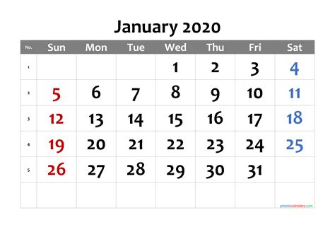 Free Printable January 2020 Calendar With Week Numbers