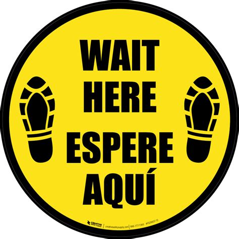 Wait Here Espere Aqui Shoe Prints Bilingual Spanish Black Border