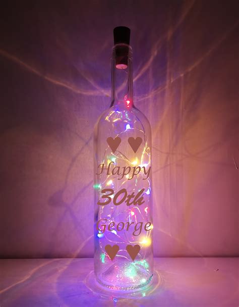 Personalised Birthday T Light Up Wine Bottle Mums Etsy