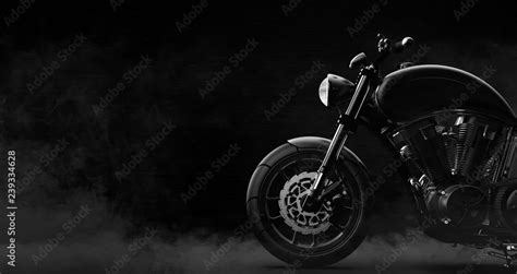 Black Motorcycle Detail On A Dark Background With Smoke Side View 3d