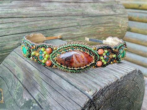 Green Beaded Headband For Women Bead Embroidered Jewelry Etsy
