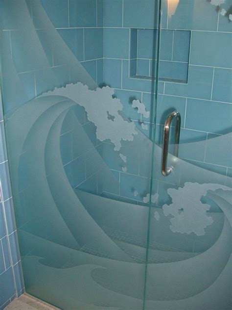 high seas ii custom showers etched glass beach design etched glass shower doors glass shower