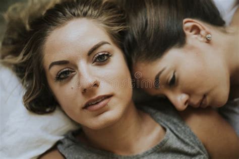 Lesbian Couple Together In Bed Stock Image Image Of Cheerful Adult