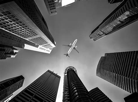 Hd Wallpaper Airplane Black And White City Travel Business Flying
