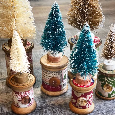 Tiny Bottle Brush Christmas Trees On Vintage Wood Spools Creating Me