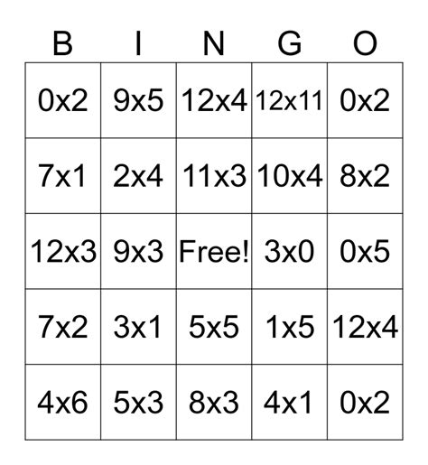 Free Printable Times Table Bingo Cards