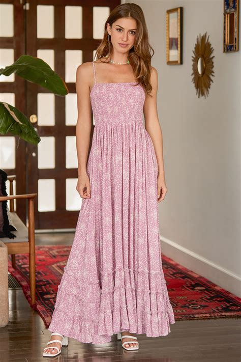 Mauve Floral Print Maxi Dress Smocked Dress Tiered Maxi Dress Lulus