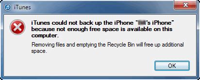 Itunes Can T Backup Iphone Not Enough Space On Computer