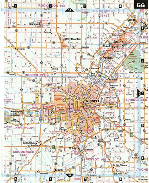 Road Map Winnipeg City Surrounding Area Manitoba Canada Free Large Scale