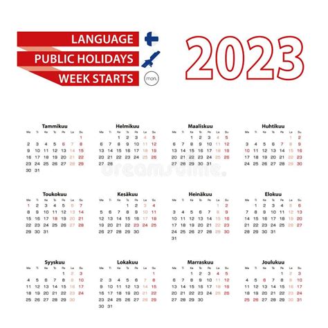 Calendar 2023 In Finnish Language With Public Holidays The Country Of