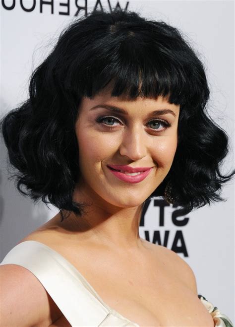 Katy Perry Short Black Wavy Hairstyle With Baby Bangs Styles Weekly