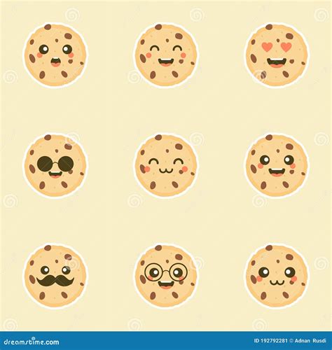 Cute Cartoon Chocolate Chip Cookie Character With Funny Face Cute