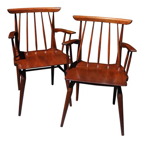 Mid Century Willett Cherry Wood Chairs A Pair On Wood
