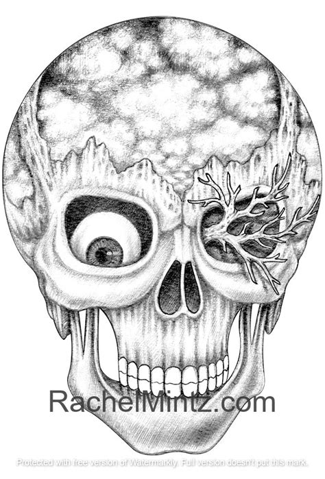 Demonic Skulls Horror Grunge Skulls Pdf Grayscale Coloring Book
