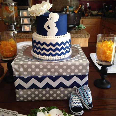 Boy, girl, neutral and gender reveal. Boy baby shower cake, navy blue, chevron, pregnant ...