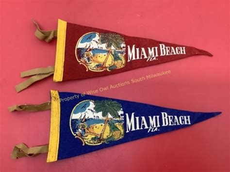 2 vtg miami beach florida felt pennants live and online auctions on