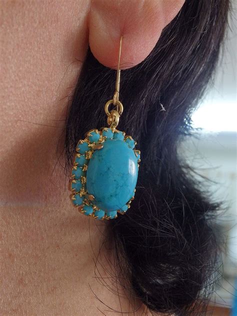 Large Genuine Turquoise Earring Turquoise Jewelry Estate Etsy