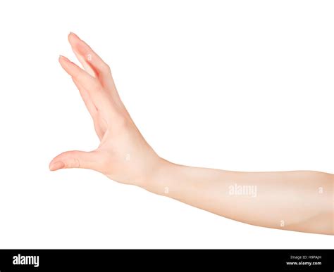 Mujer Hermosa Mano Sujetando O Medir Algo Pequeño Con Sus Dedos Aislado En Blanco Con Trazado