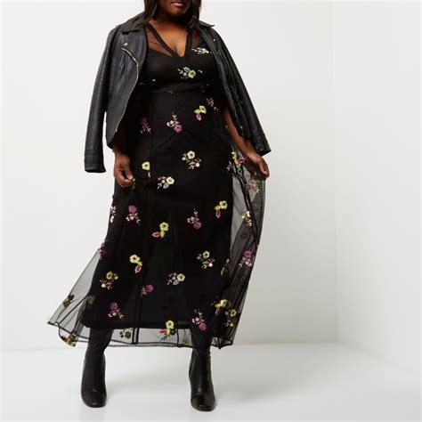 Plus Black Floral Embroidered Maxi Dress Dresses Sale Women